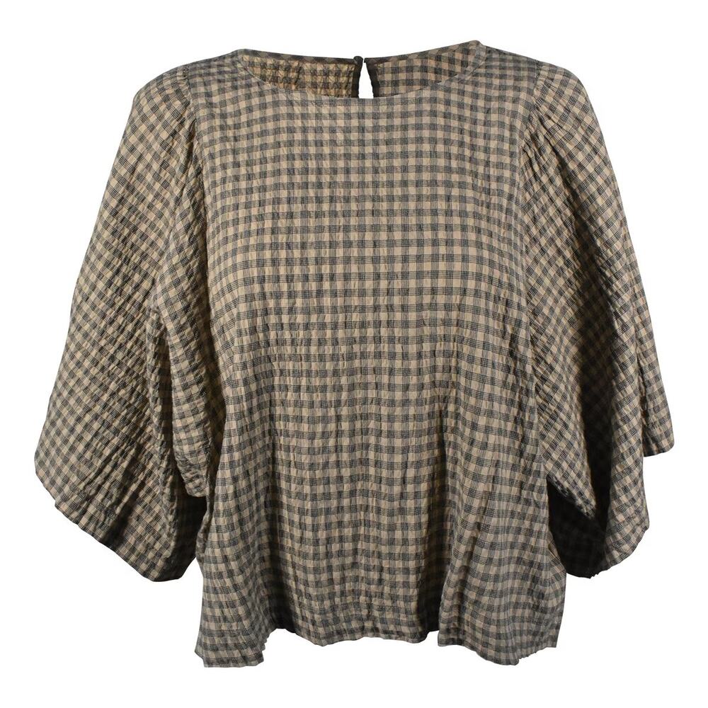 Levi's Plaid Smocked Batwing Crop Top Crinkle Texture Size M